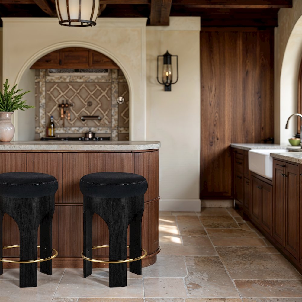 Bocceli Black Velvet Upholstered Counter Stool