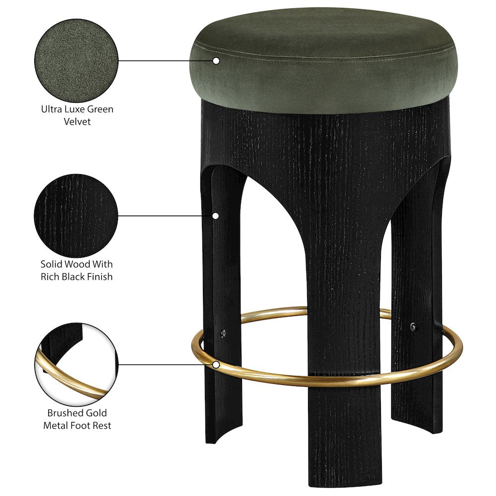Bocceli Green Velvet Upholstered Counter Stool