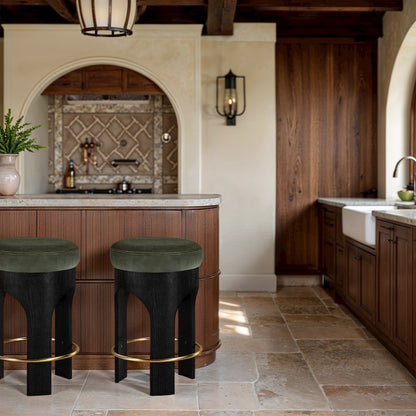 Bocceli Green Velvet Upholstered Counter Stool