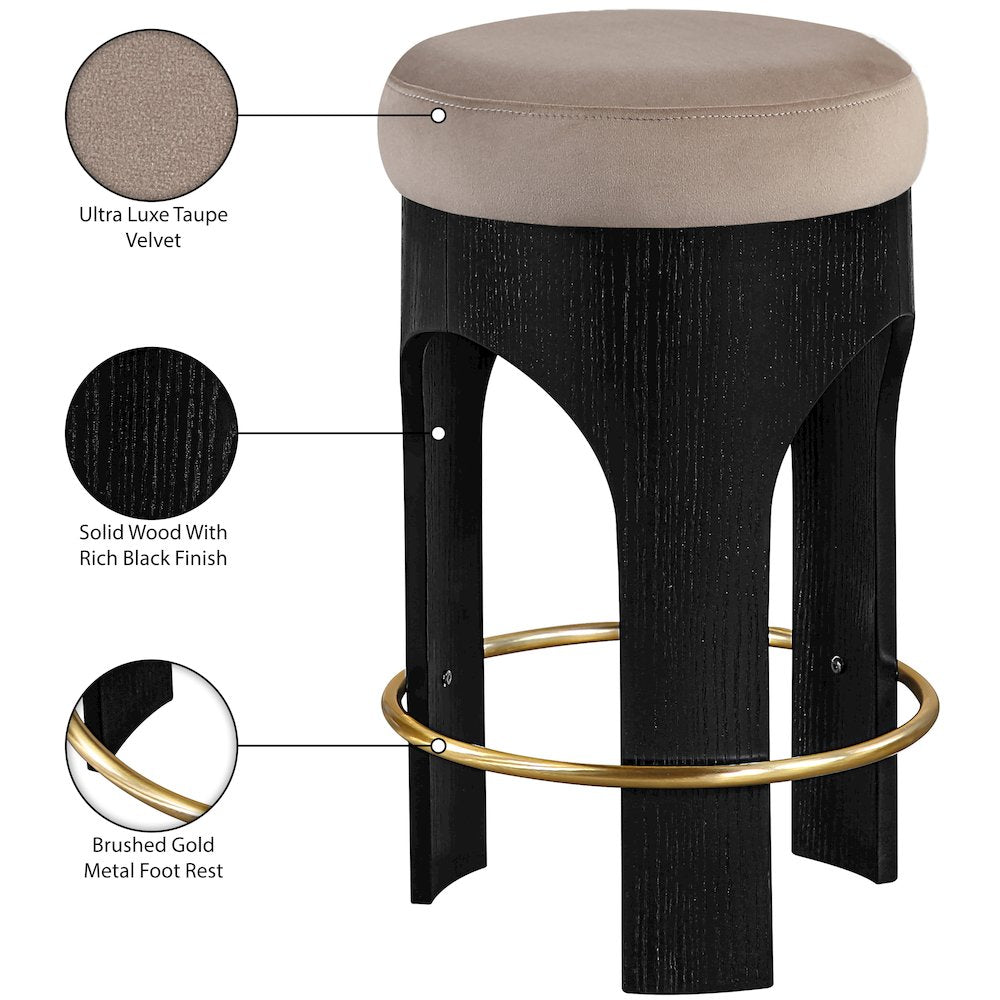 Bocceli Taupe Velvet Upholstered Counter Stool