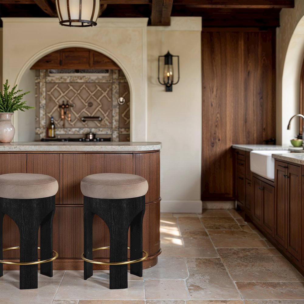 Bocceli Taupe Velvet Upholstered Counter Stool