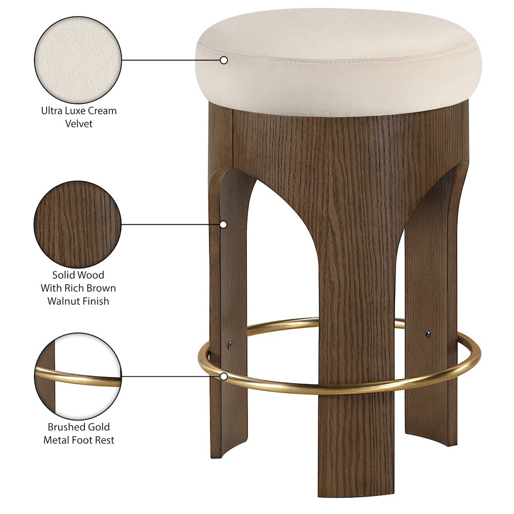 Bocceli Cream Velvet Upholstered Counter Stool