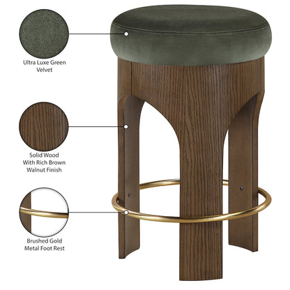 Bocceli Green Velvet Upholstered Counter Stool