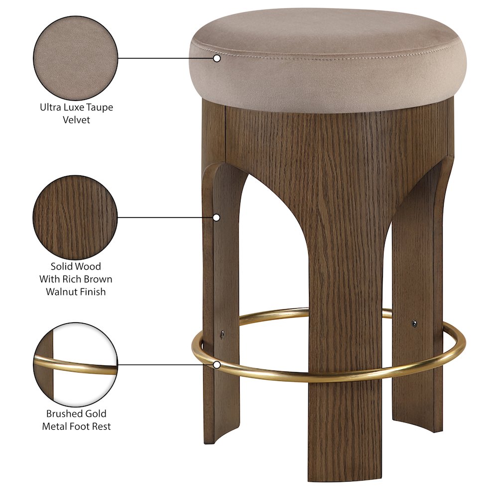 Bocceli Taupe Velvet Upholstered Counter Stool