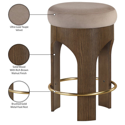 Bocceli Taupe Velvet Upholstered Counter Stool