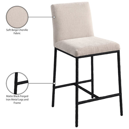 Reeves Beige Chenille Fabric Upholstered Counter Stool, Set of 2