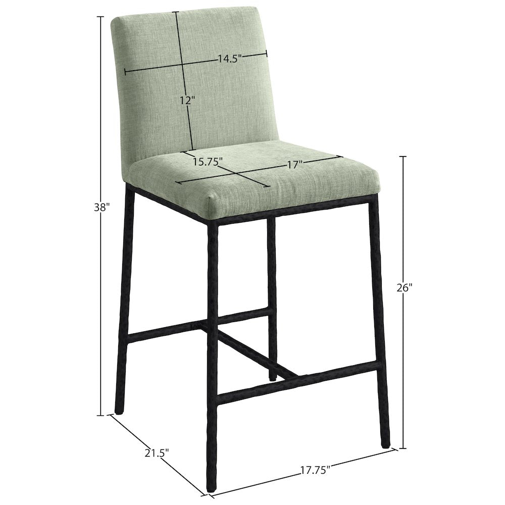 Reeves Mint Chenille Fabric Upholstered Counter Stool, Set of 2