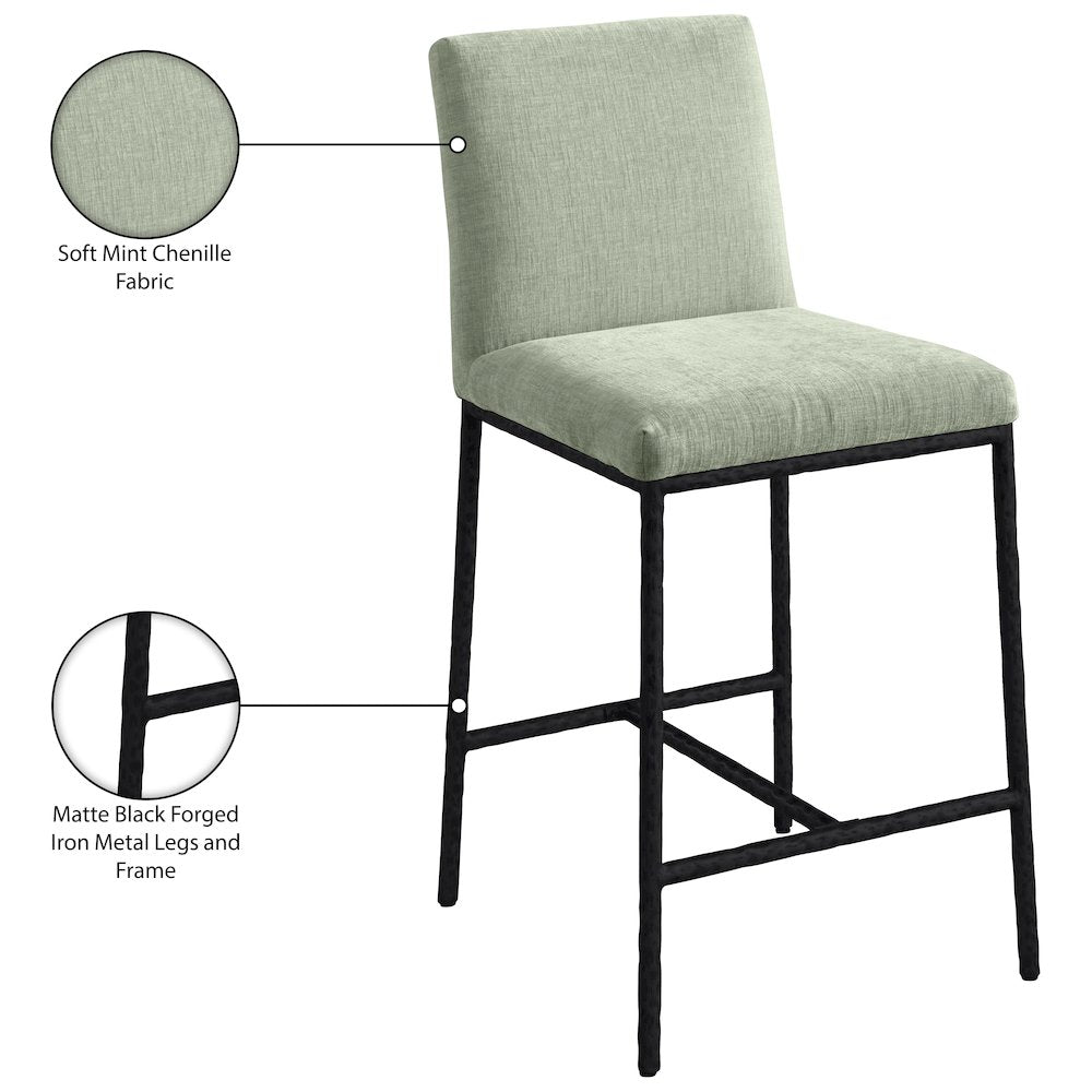 Reeves Mint Chenille Fabric Upholstered Counter Stool, Set of 2