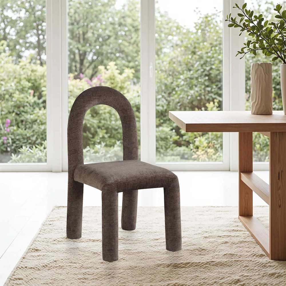 Amari Brown Chenille Fabric Dining Chair, Set of 2
