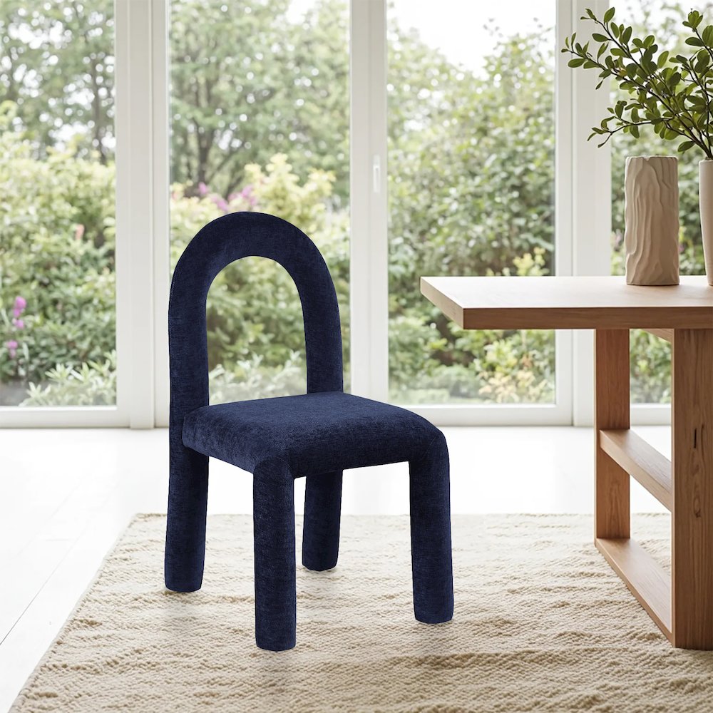 Amari Navy Chenille Fabric Dining Chair, Set of 2