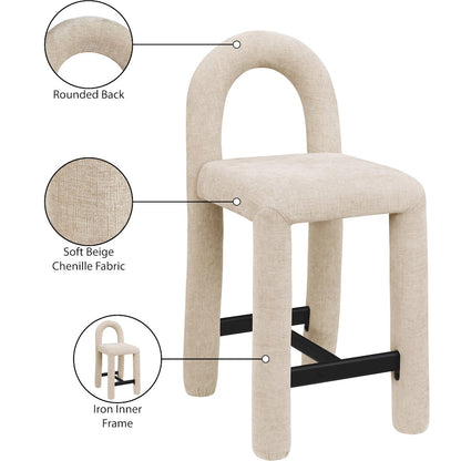 Amari Beige Chenille Fabric Stool