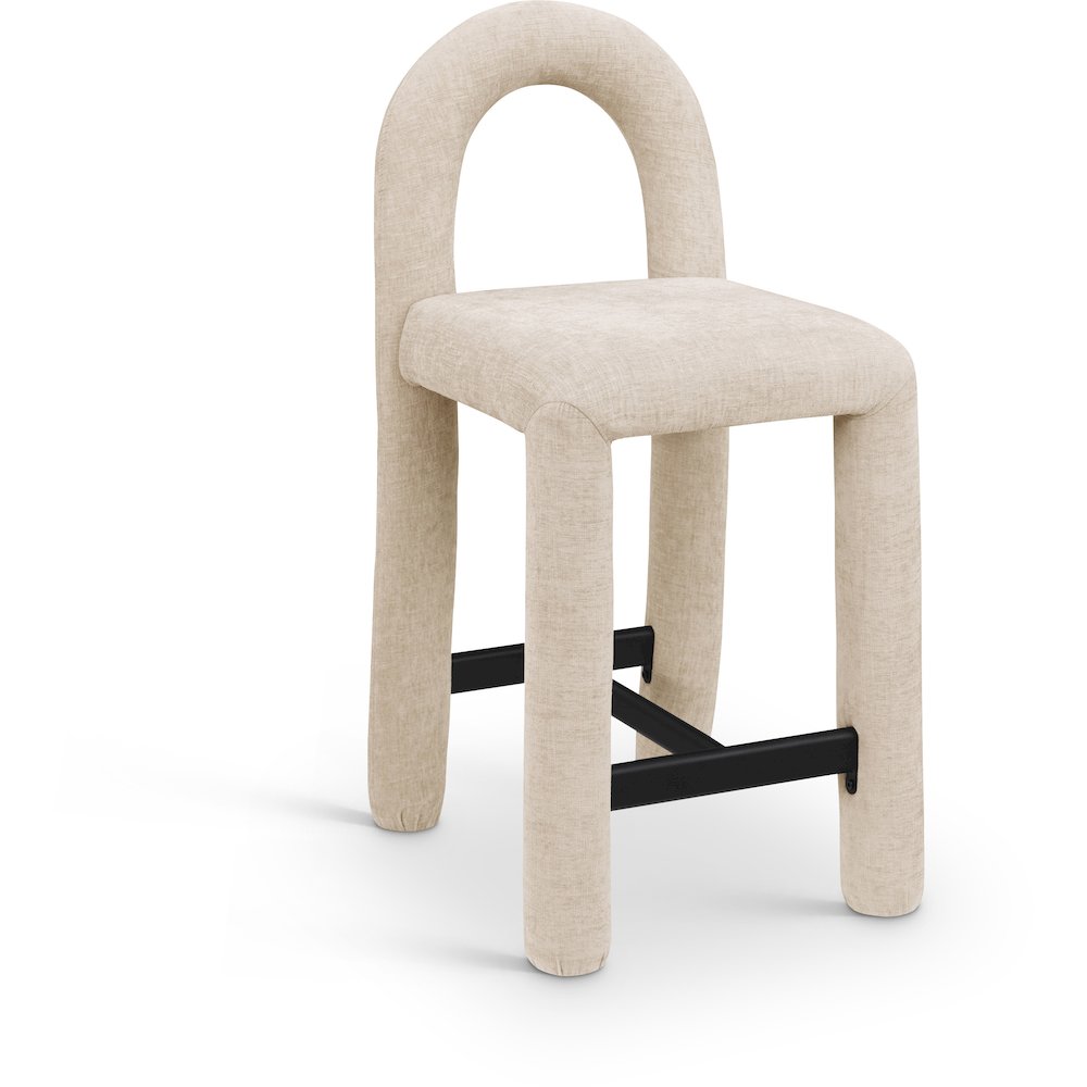 Amari Beige Chenille Fabric Stool