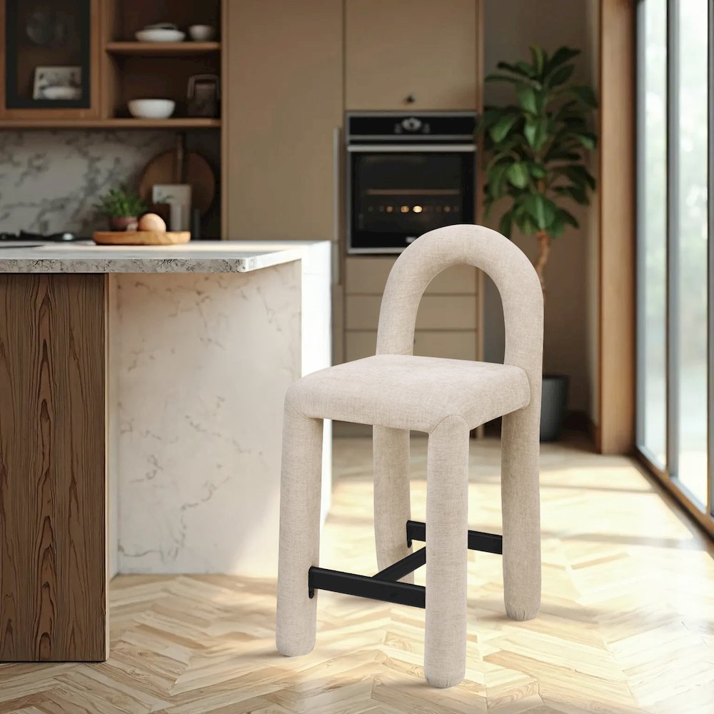 Amari Beige Chenille Fabric Stool