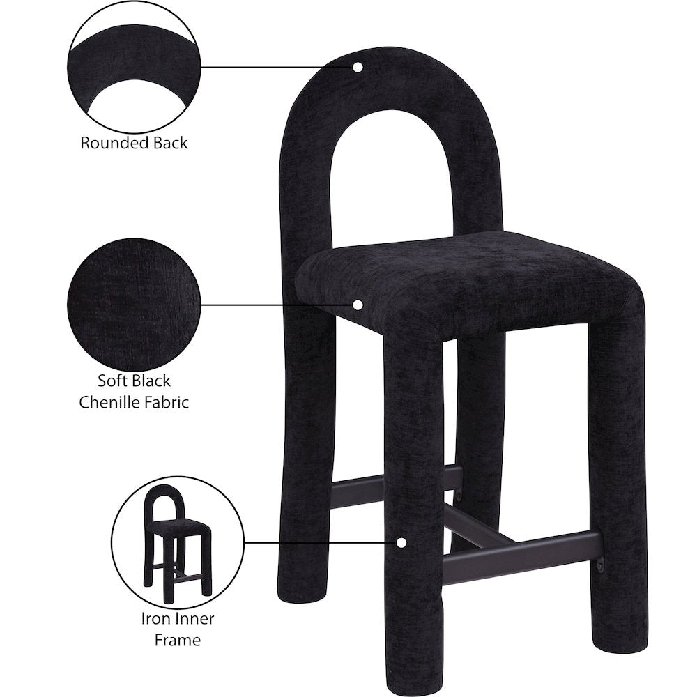 Amari Black Chenille Fabric Stool