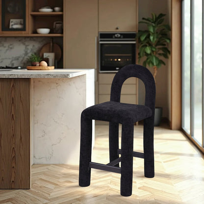 Amari Black Chenille Fabric Stool