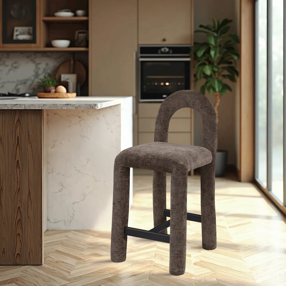 Amari Brown Chenille Fabric Stool