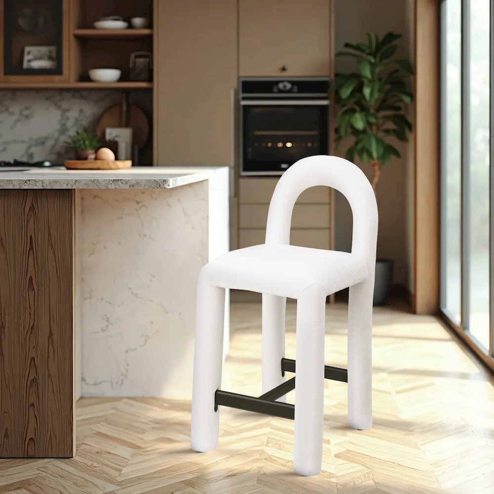 Amari Cream Chenille Fabric Stool