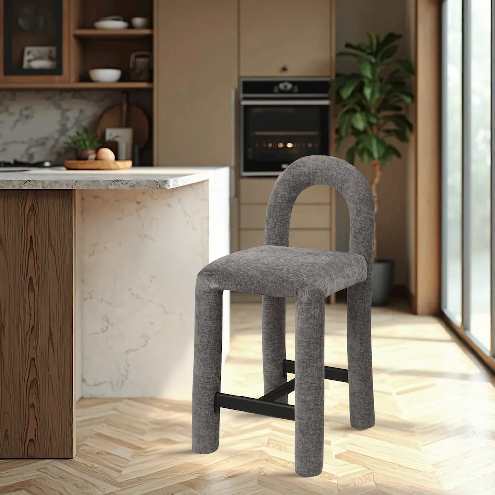 Amari Grey Chenille Fabric Stool