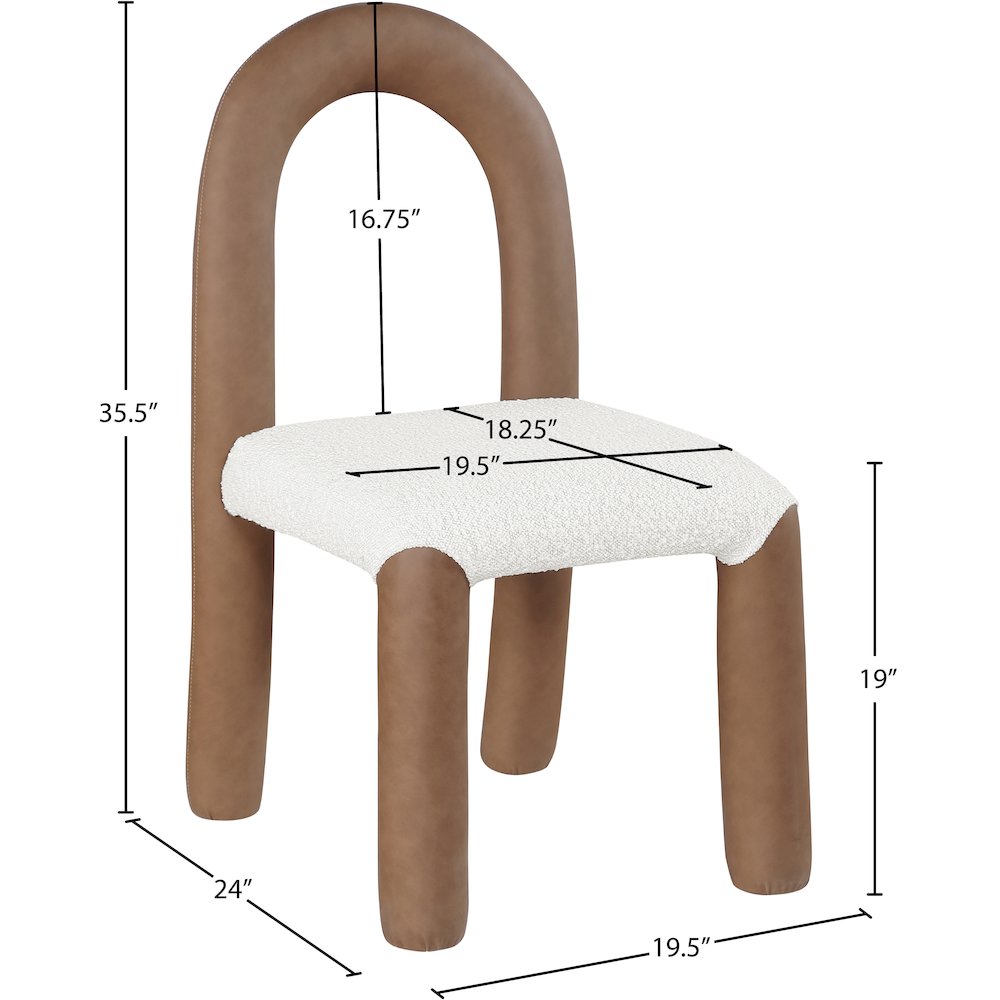 Amari Brown Vegan Leather and Boucle Fabric Dining Chair, Set of 2