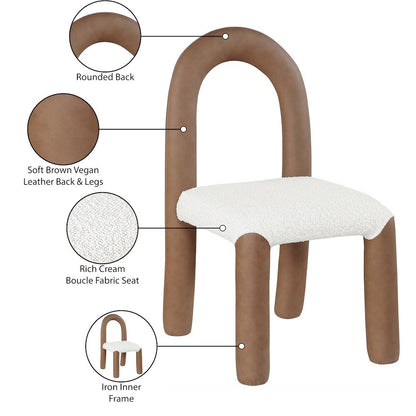 Amari Brown Vegan Leather and Boucle Fabric Dining Chair, Set of 2