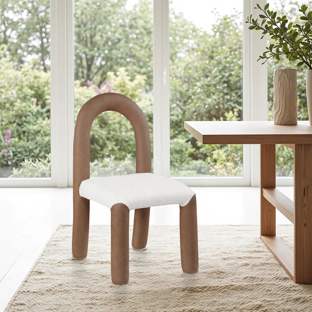 Amari Brown Vegan Leather and Boucle Fabric Dining Chair, Set of 2