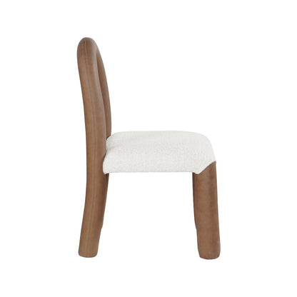 Amari Brown Vegan Leather and Boucle Fabric Dining Chair, Set of 2