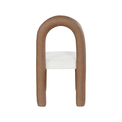 Amari Brown Vegan Leather and Boucle Fabric Dining Chair, Set of 2