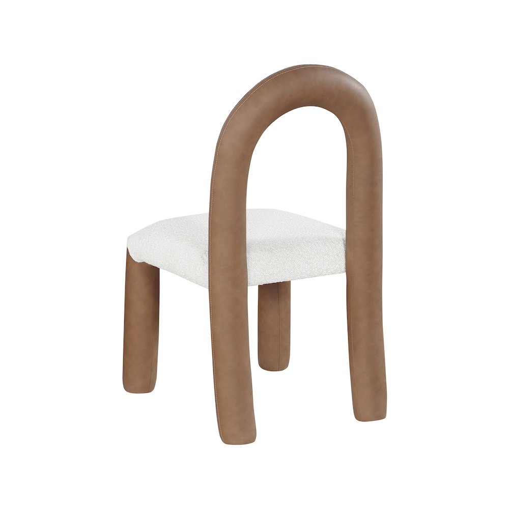 Amari Brown Vegan Leather and Boucle Fabric Dining Chair, Set of 2