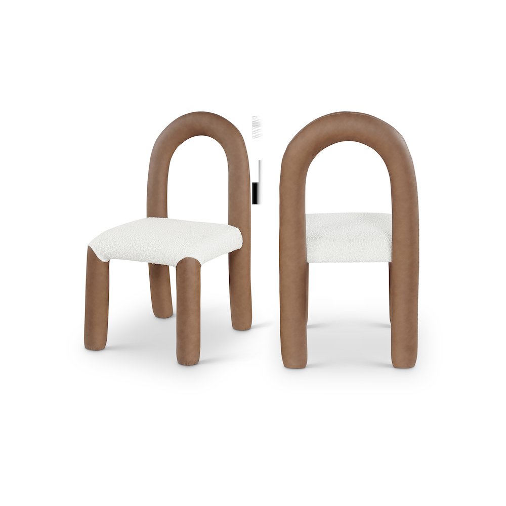 Amari Brown Vegan Leather and Boucle Fabric Dining Chair, Set of 2