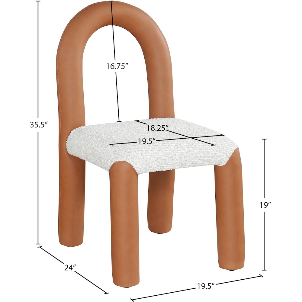 Amari Cognac Vegan Leather and Boucle Fabric Dining Chair, Set of 2