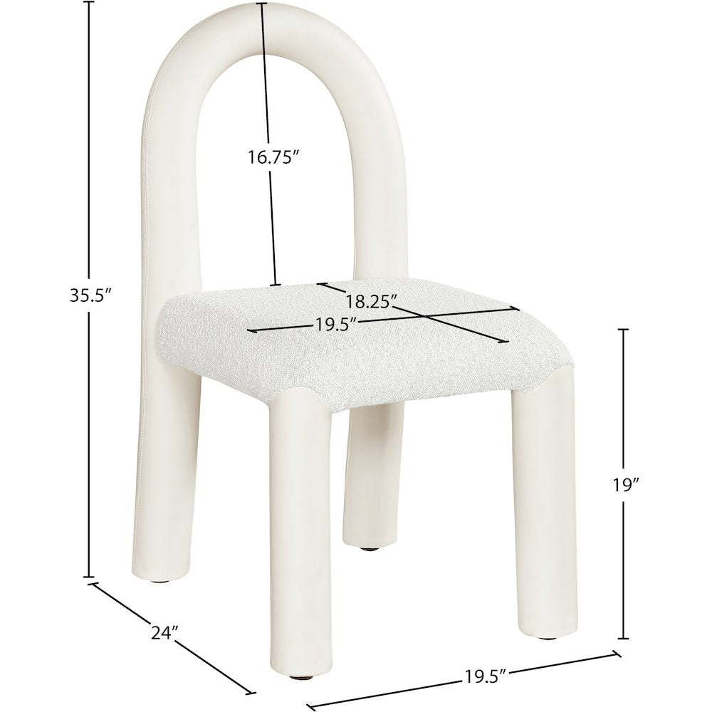 Amari Cream Vegan Leather and Boucle Fabric Dining Chair, Set of 2
