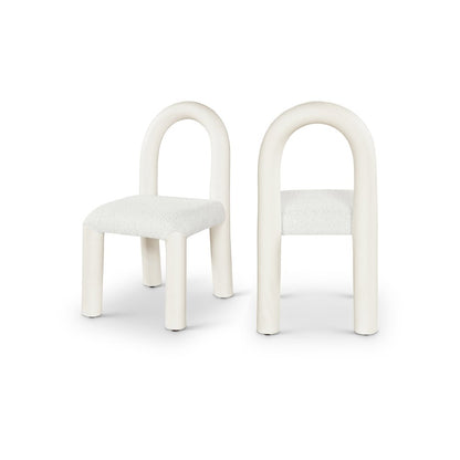 Amari Cream Vegan Leather and Boucle Fabric Dining Chair, Set of 2