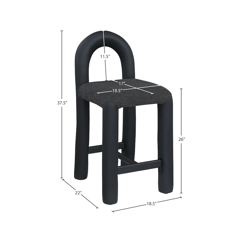 Amari Black Vegan Leather and Boucle Fabric Stool