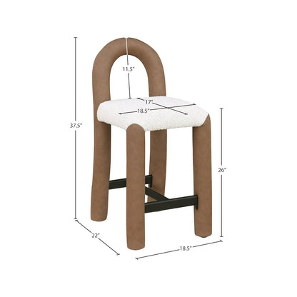 Amari Brown Vegan Leather and Boucle Fabric Stool