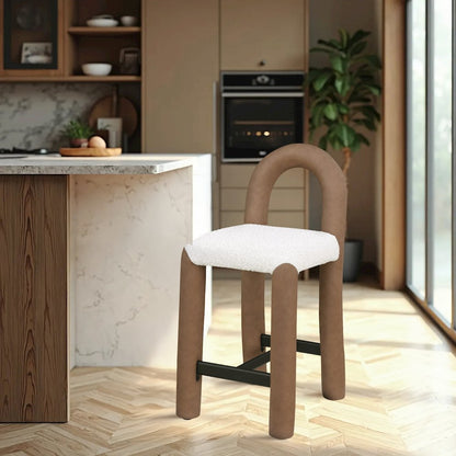 Amari Brown Vegan Leather and Boucle Fabric Stool