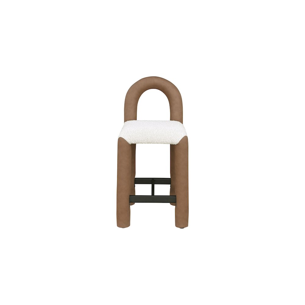 Amari Brown Vegan Leather and Boucle Fabric Stool