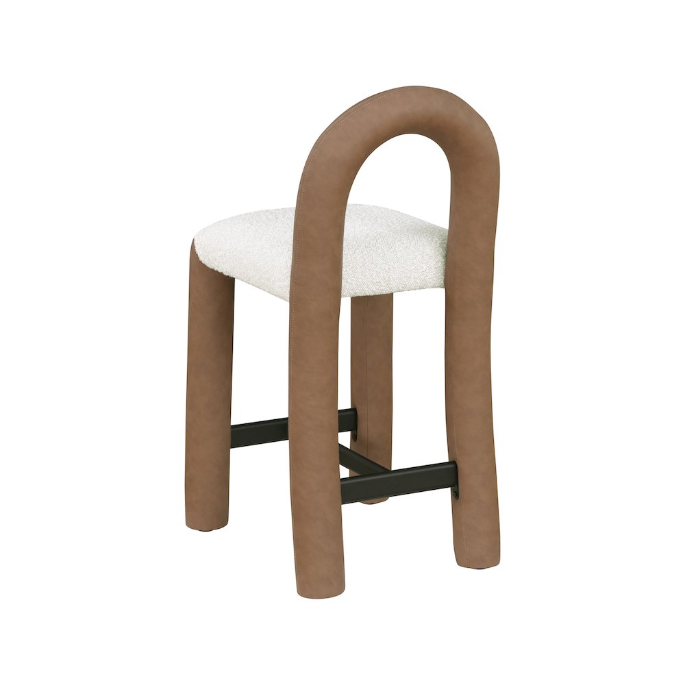 Amari Brown Vegan Leather and Boucle Fabric Stool