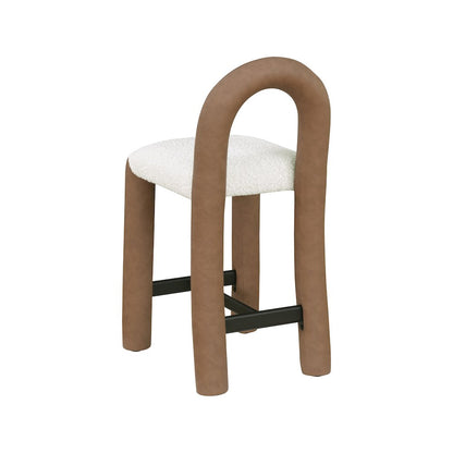 Amari Brown Vegan Leather and Boucle Fabric Stool