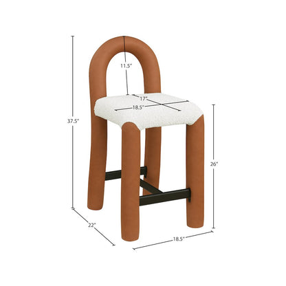 Amari Cognac Vegan Leather and Boucle Fabric Stool
