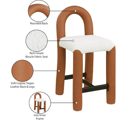 Amari Cognac Vegan Leather and Boucle Fabric Stool