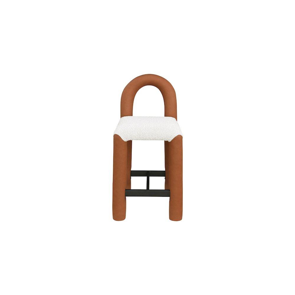 Amari Cognac Vegan Leather and Boucle Fabric Stool