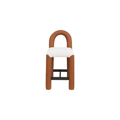 Amari Cognac Vegan Leather and Boucle Fabric Stool