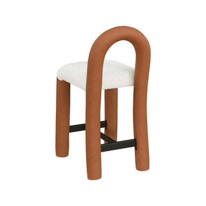 Amari Cognac Vegan Leather and Boucle Fabric Stool