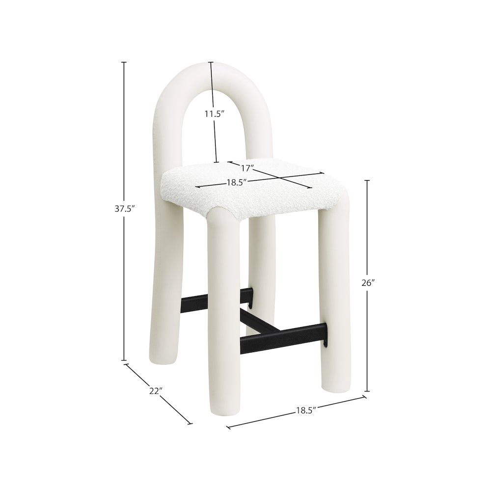 Amari Cream Vegan Leather and Boucle Fabric Stool