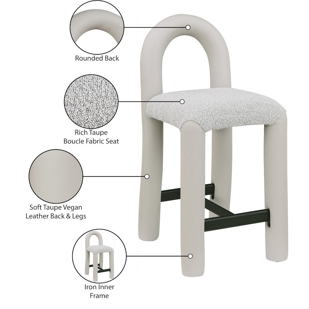 Amari Taupe Vegan Leather and Boucle Fabric Stool