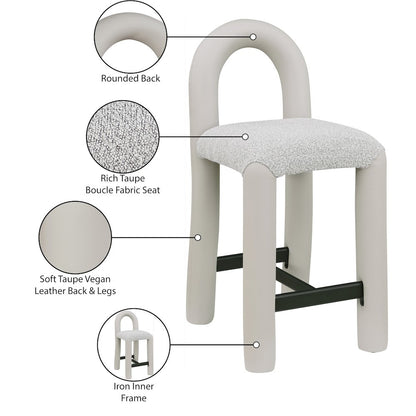 Amari Taupe Vegan Leather and Boucle Fabric Stool