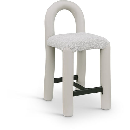 Amari Taupe Vegan Leather and Boucle Fabric Stool