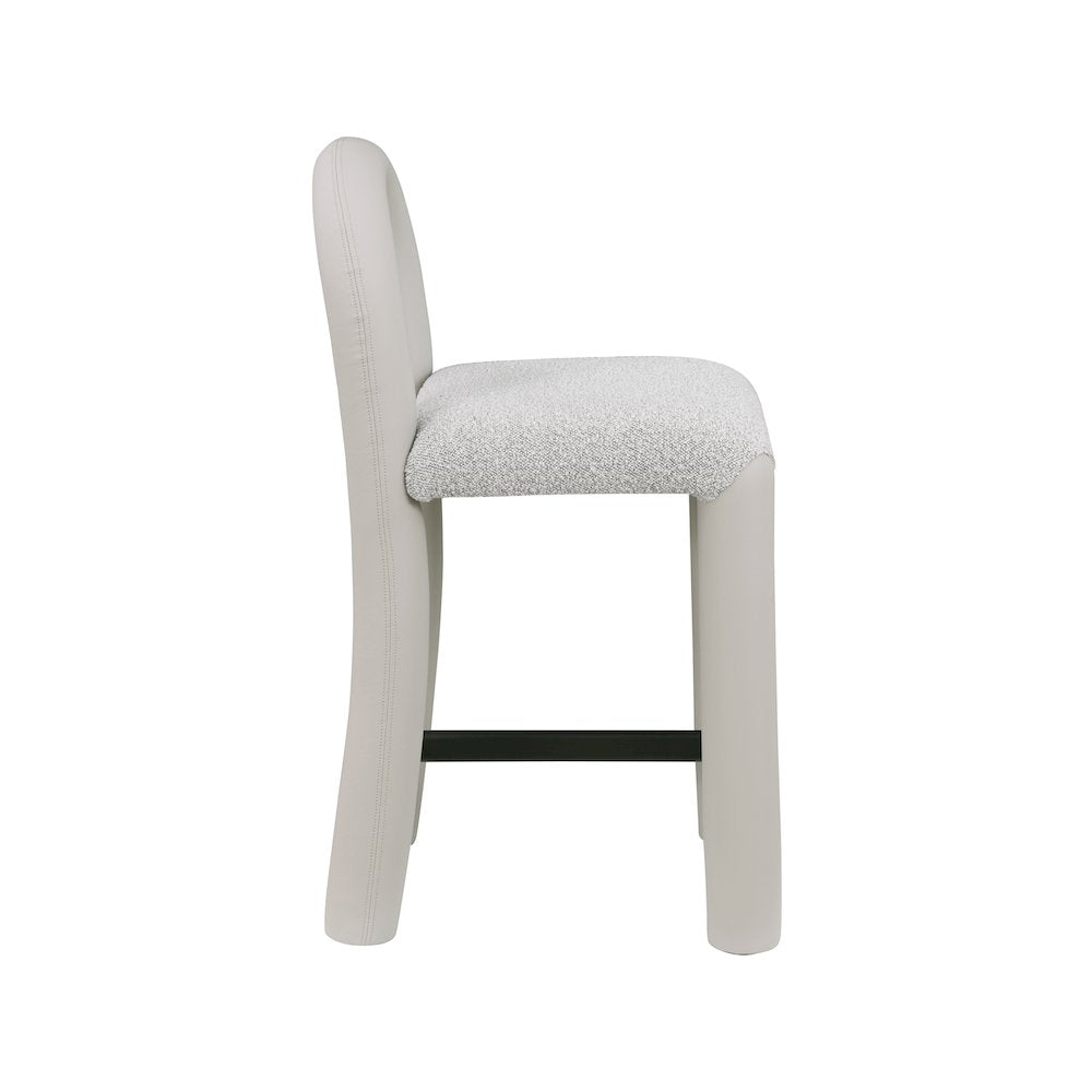 Amari Taupe Vegan Leather and Boucle Fabric Stool