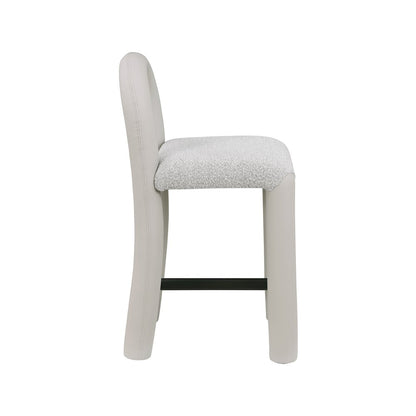 Amari Taupe Vegan Leather and Boucle Fabric Stool