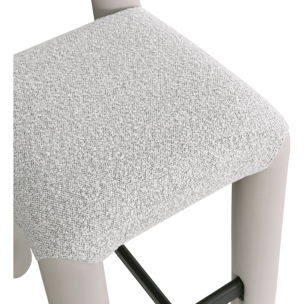 Amari Taupe Vegan Leather and Boucle Fabric Stool